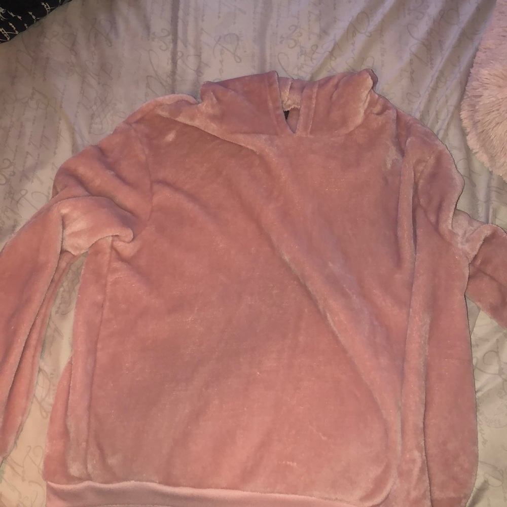 pink fuzzy sweatshirt
